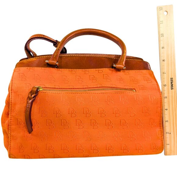 SOLD Dooney & Bourke Orange Signature Gretta Canvas Jacquard Leather Satchel - Picture 3 of 10